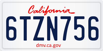 CA license plate 6TZN756