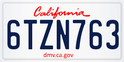CA license plate 6TZN763