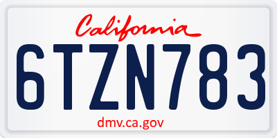 CA license plate 6TZN783
