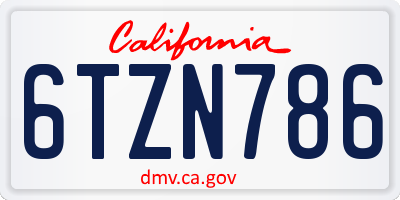 CA license plate 6TZN786