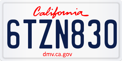 CA license plate 6TZN830