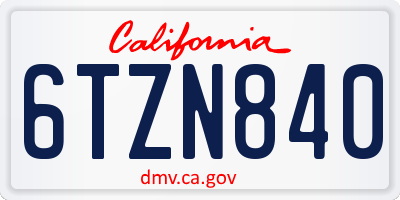 CA license plate 6TZN840