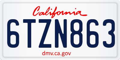 CA license plate 6TZN863