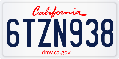 CA license plate 6TZN938