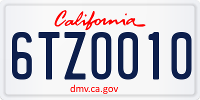 CA license plate 6TZO010