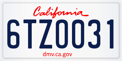 CA license plate 6TZO031