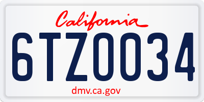 CA license plate 6TZO034