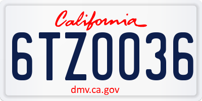 CA license plate 6TZO036