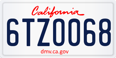CA license plate 6TZO068