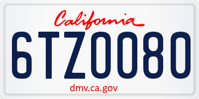 CA license plate 6TZO080