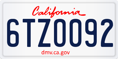 CA license plate 6TZO092