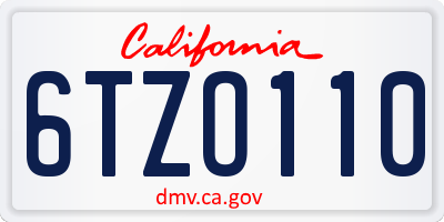 CA license plate 6TZO110