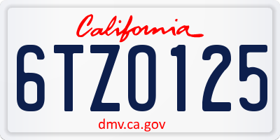 CA license plate 6TZO125