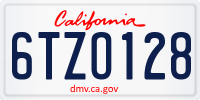 CA license plate 6TZO128