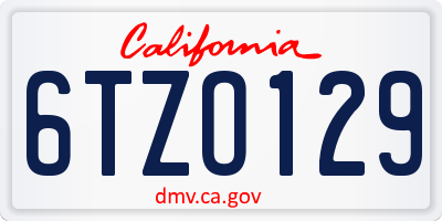 CA license plate 6TZO129