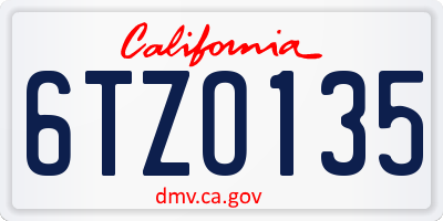 CA license plate 6TZO135