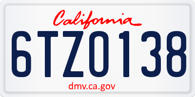 CA license plate 6TZO138