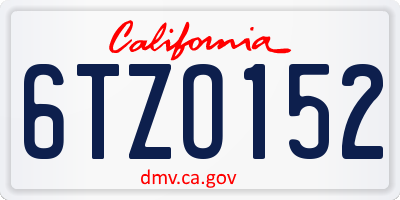 CA license plate 6TZO152