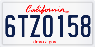 CA license plate 6TZO158