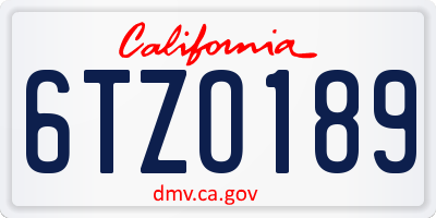 CA license plate 6TZO189