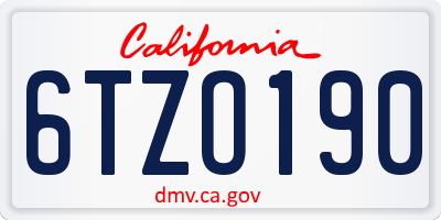 CA license plate 6TZO190
