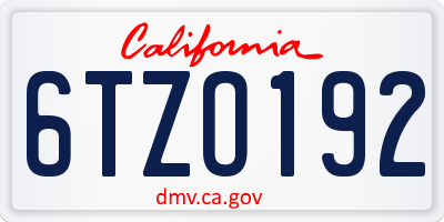 CA license plate 6TZO192