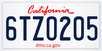 CA license plate 6TZO205