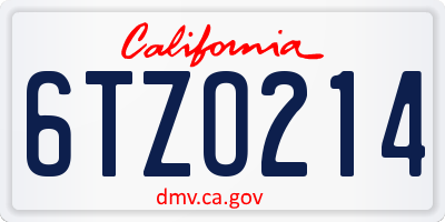 CA license plate 6TZO214