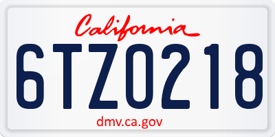 CA license plate 6TZO218