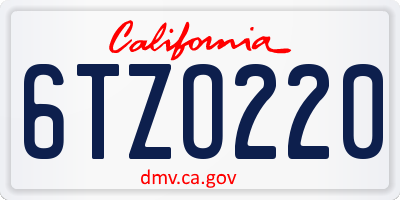 CA license plate 6TZO220