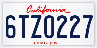 CA license plate 6TZO227