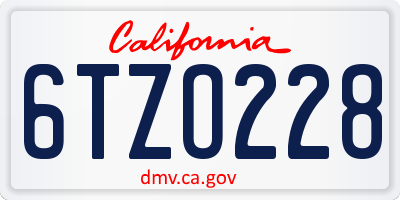 CA license plate 6TZO228