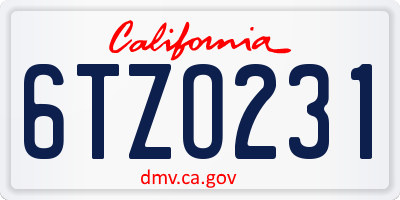 CA license plate 6TZO231