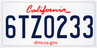 CA license plate 6TZO233