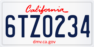 CA license plate 6TZO234