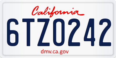 CA license plate 6TZO242