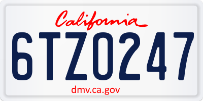 CA license plate 6TZO247