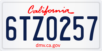 CA license plate 6TZO257