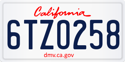 CA license plate 6TZO258