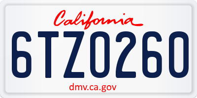 CA license plate 6TZO260