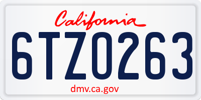CA license plate 6TZO263