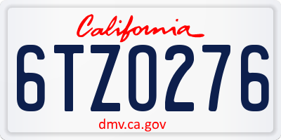 CA license plate 6TZO276