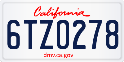 CA license plate 6TZO278