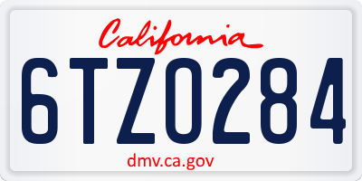 CA license plate 6TZO284