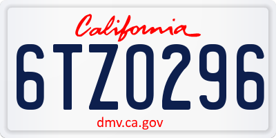 CA license plate 6TZO296