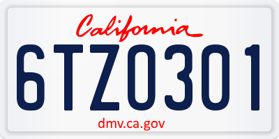 CA license plate 6TZO301