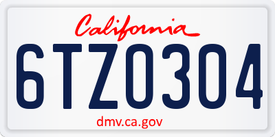 CA license plate 6TZO304