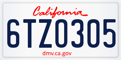 CA license plate 6TZO305