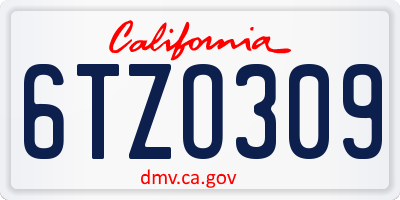 CA license plate 6TZO309