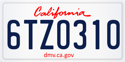 CA license plate 6TZO310